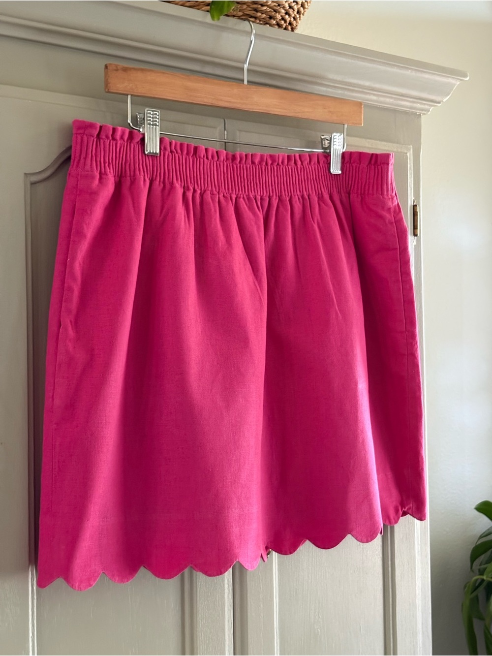 J. CREW Scalloped Hem Linen Cotton Blend Paper Bag Waist  Mini Skirt | Pink | 14